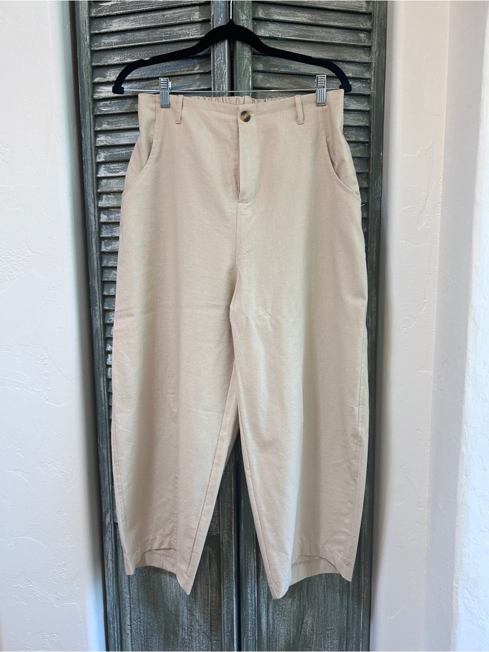 Cream linen barrel leg pants
